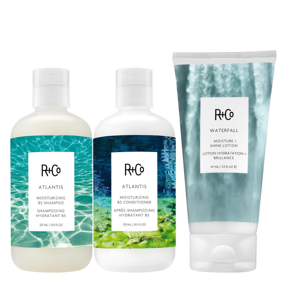 R+Co Atlantis Moisturizing B5 Shampoo | Shine + Tames Frizz + Intense Hydration | Vegan + Cruelty-Free |Vegan + Cruelty-Free| 8.5 Fl Oz(Hydration  Smoothness & Lightweight Shine Bundle)