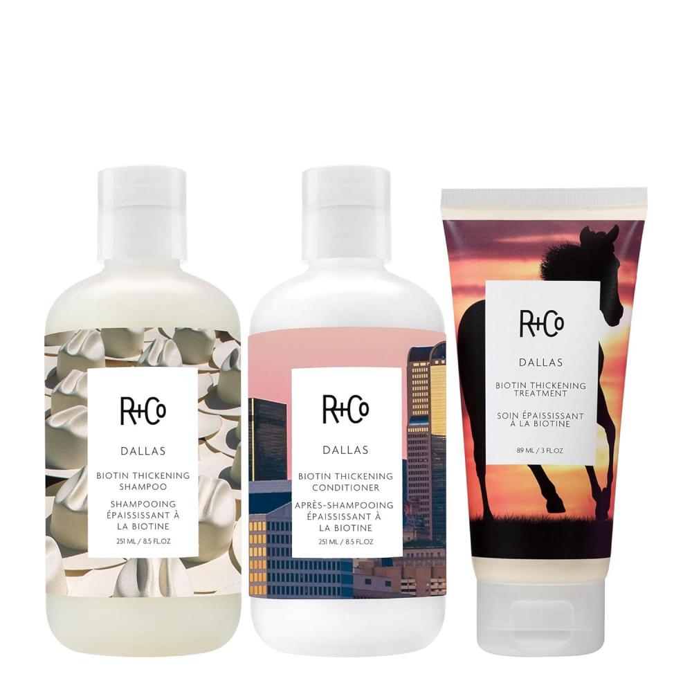 R+Co Dallas Biotin Thickening Shampoo | Thickens, Nourishes + Strengthens | Vegan + Cruelty-Free | 8.5 Oz(Volume  Strength & Hydration Bundle 1)