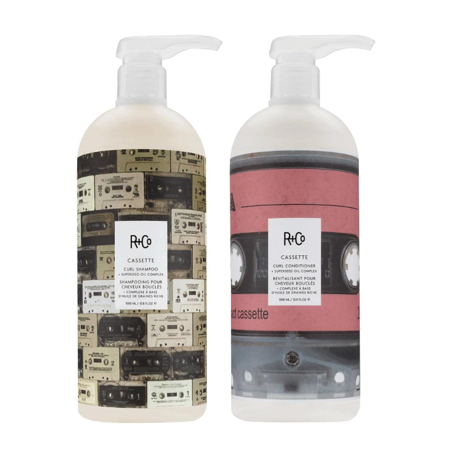 R+Co Cassette Curl Defining Shampoo and Conditioner Liter Set – Lightweight Curl Definition & Frizz Control for Natural, Bouncy Curls – Adds Shine & Moisture – Sulfate-Free & Vegan – 33.8oz(Pack of 2)(Cassette – Curly Hair)