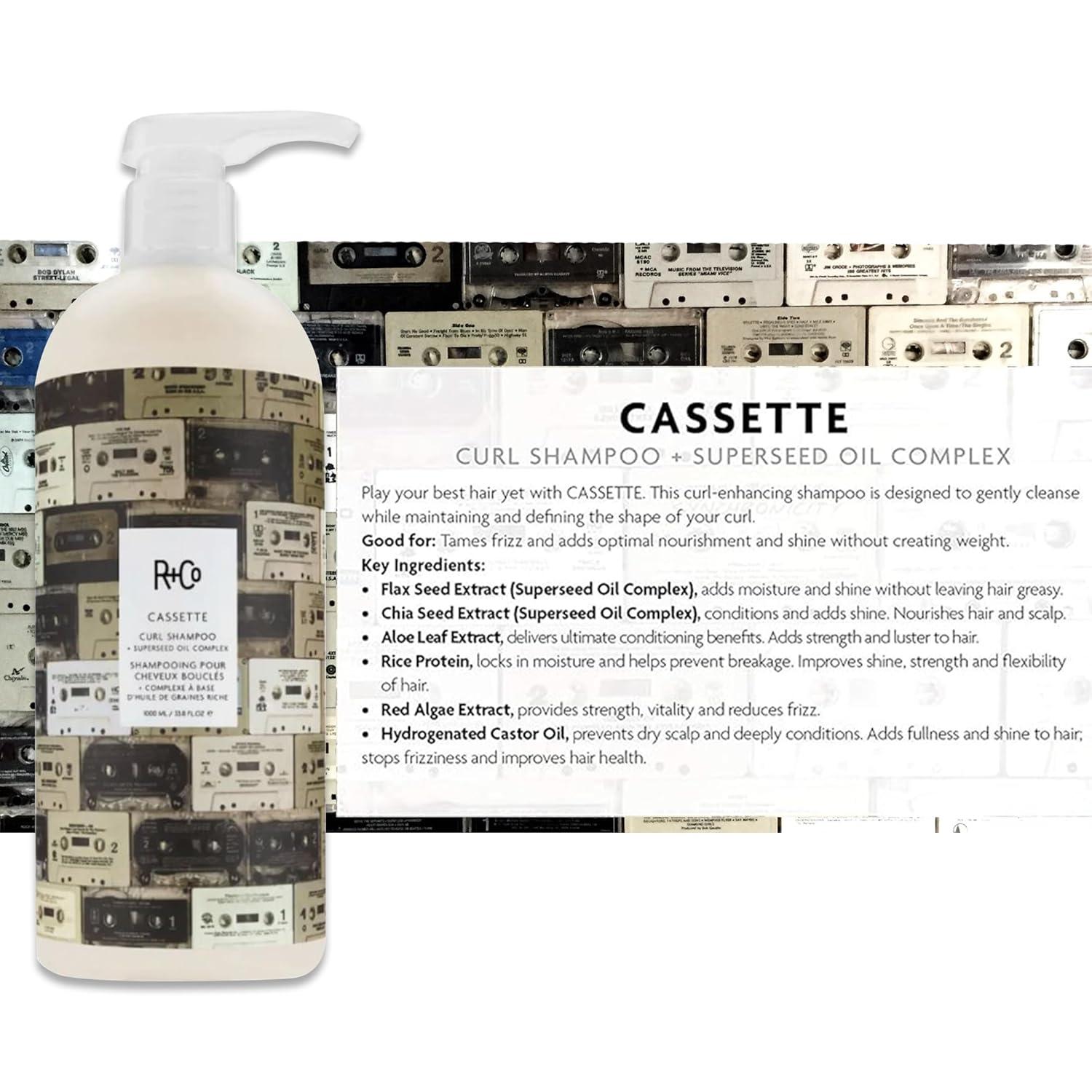 R+Co Cassette Curl Defining Shampoo and Conditioner Liter Set – Lightweight Curl Definition & Frizz Control for Natural, Bouncy Curls – Adds Shine & Moisture – Sulfate-Free & Vegan – 33.8oz(Pack of 2)(Cassette – Curly Hair)