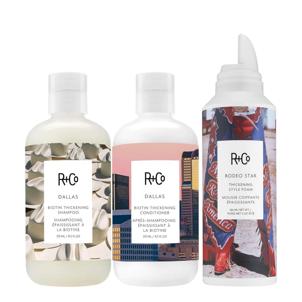 R+Co Dallas Biotin Thickening Shampoo | Thickens, Nourishes + Strengthens | Vegan + Cruelty-Free | 8.5 Oz(Volume  Strength & Hydration Bundle 2)