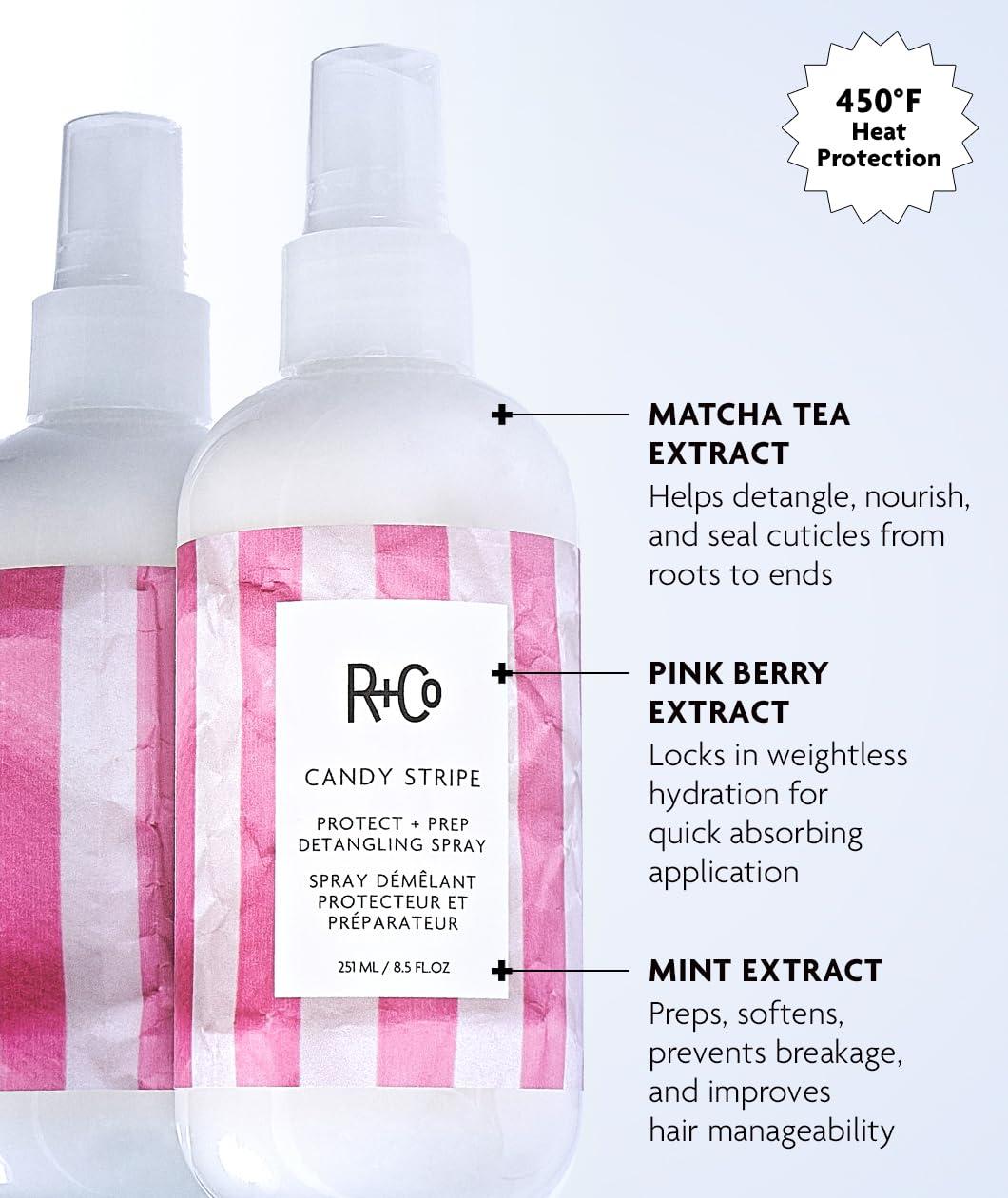 R+Co Candy Stripe Protect + Prep Detangling Spray | Instantly Detangles, Nourishes Hair, Prevents Breakage | Vegan + Cruelty-Free | 8.5 Fl Oz(8.5 Fl Oz (Pack of 1))