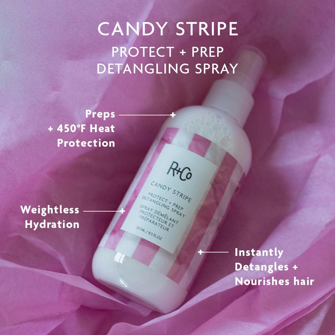 R+Co Candy Stripe Protect + Prep Detangling Spray | Instantly Detangles, Nourishes Hair, Prevents Breakage | Vegan + Cruelty-Free | 8.5 Fl Oz(8.5 Fl Oz (Pack of 1))
