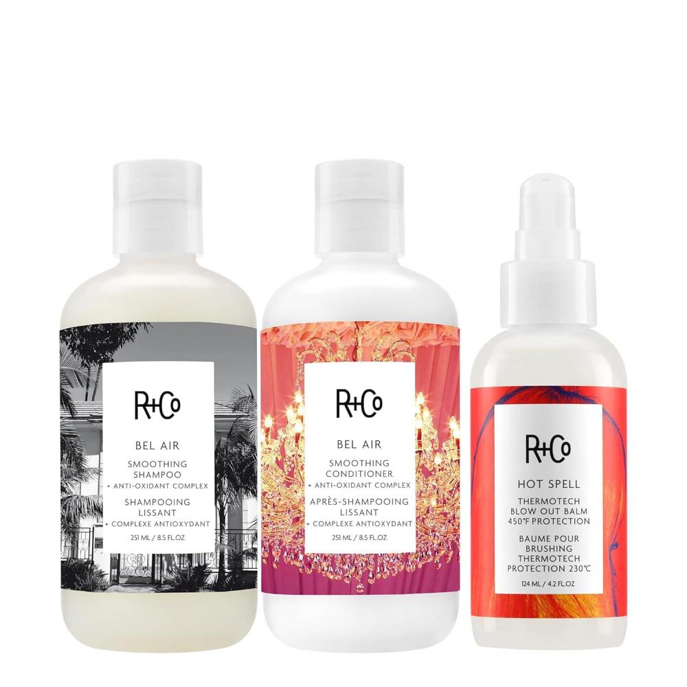 R+Co Bel Air Smoothing Shampoo & Anti-Oxidant Complex | UV Protection + Shine + Frizz Protection | Vegan + Cruelty-Free | 8.5 Oz(Smoothness  Frizz Control & Heat Protection Bundle)
