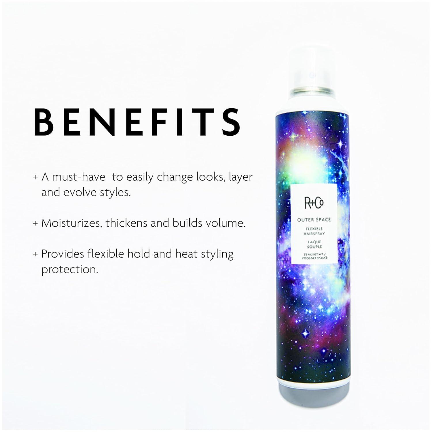 R+Co OUTER SPACE Flexible Hairspray – Light Hold & Long-Lasting Hair Spray, Adds Shine & Flexibility, All Hair Types(9.5 Ounce (Pack of 1))