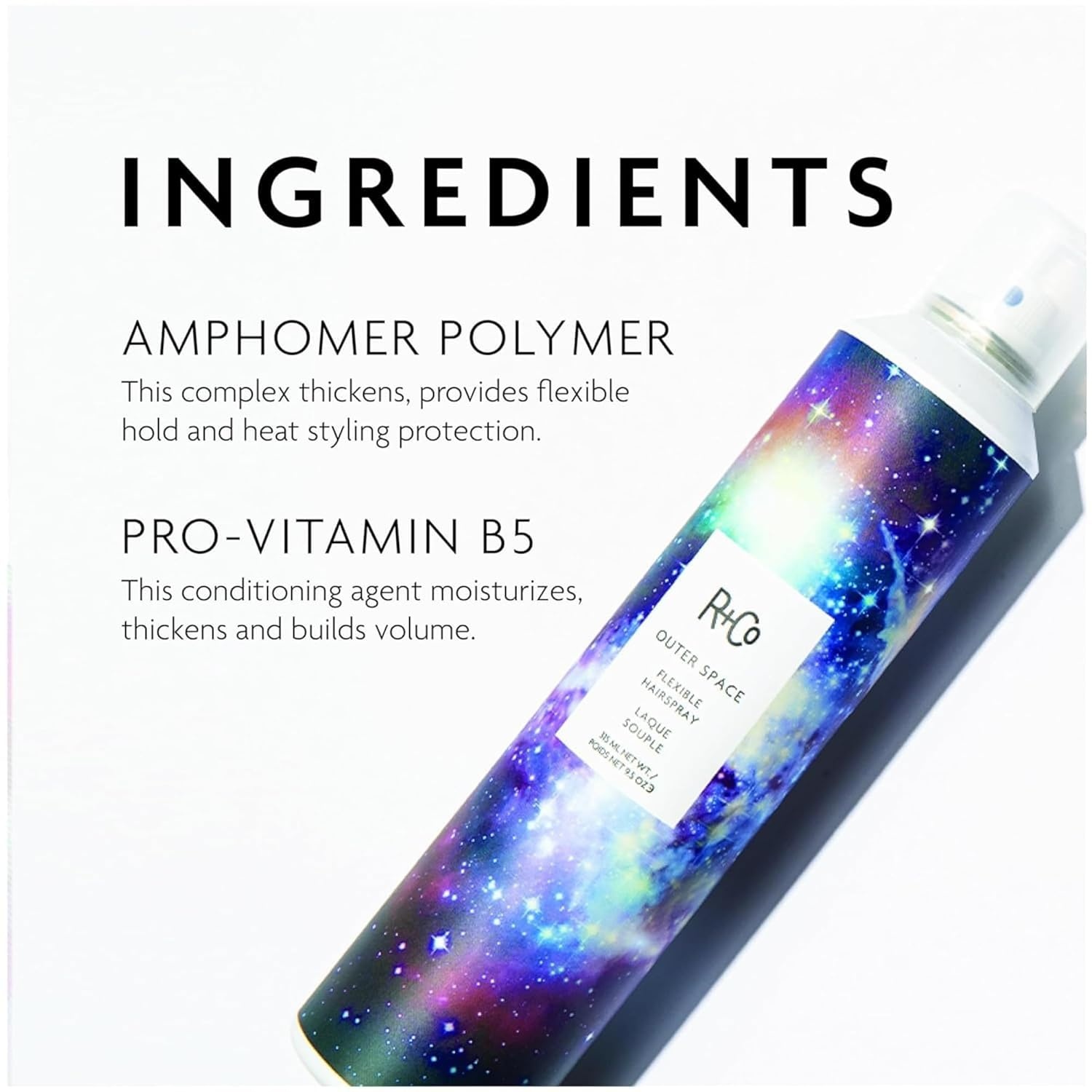 R+Co OUTER SPACE Flexible Hairspray – Light Hold & Long-Lasting Hair Spray, Adds Shine & Flexibility, All Hair Types(9.5 Fl Oz (Pack of 2))