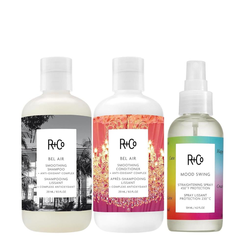 R+Co Bel Air Smoothing Shampoo & Anti-Oxidant Complex | UV Protection + Shine + Frizz Protection | Vegan + Cruelty-Free | 8.5 Oz(Smoothness  Frizz Control & Straight Hair Styling Bundle)