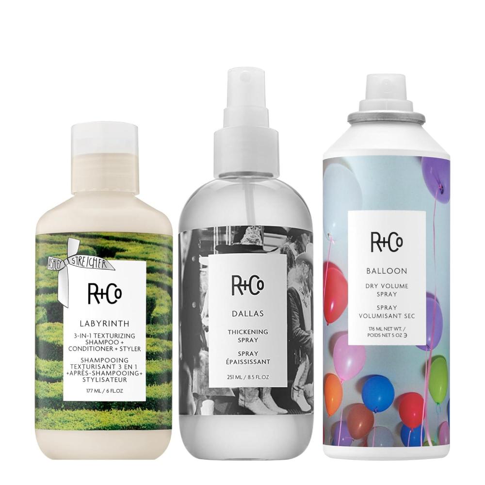R+Co Labyrinth 3-in-1 Texturizing Shampoo + Conditioner + Styler | Touchable Texture + Volume + Hydration | Vegan + Cruelty-Free | 6 OZ(Volume  Texture & Styling Bundle)