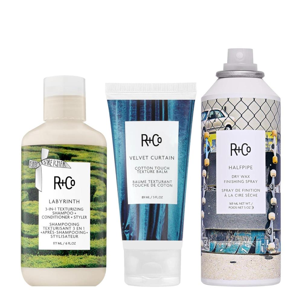 R+Co Labyrinth 3-in-1 Texturizing Shampoo + Conditioner + Styler | Touchable Texture + Volume + Hydration | Vegan + Cruelty-Free | 6 OZ(Volume & Styling Bundle)