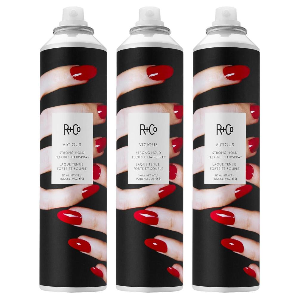 R+Co VICIOUS Strong Hold Flexible Hairspray – Long-Lasting Hold & Flexibility, Controls Frizz & Adds Shine, All Hair Types(9.5 Ounce (Pack of 3))
