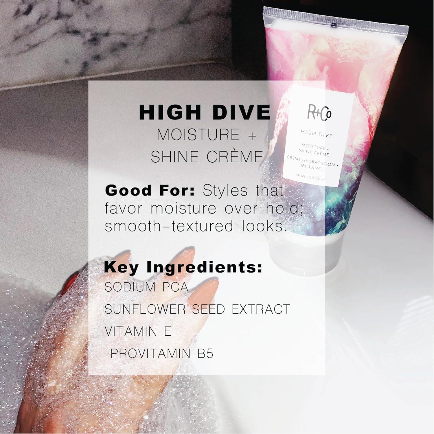 R+Co HIGH DIVE Moisture + Shine Crème – Hydrating & Glossy Hair Cream, Adds Softness & Manageability, All Hair Types(5 Fl Oz + 1.7 Fl Oz ( Pack of 2))