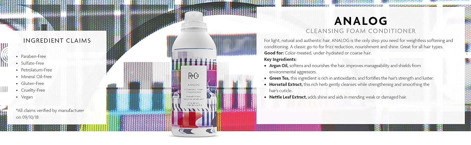 R+Co ANALOG Cleansing Foam Conditioner – Lightweight Softening & Frizz-Reducing Conditioner for All Hair Types,(5.8 Fl Oz (Pack of 1))