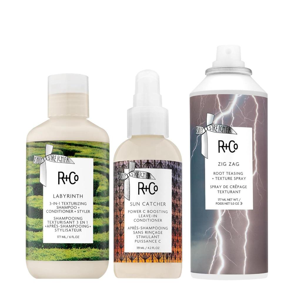 R+Co Labyrinth 3-in-1 Texturizing Shampoo + Conditioner + Styler | Touchable Texture + Volume + Hydration | Vegan + Cruelty-Free | 6 OZ(Volume  Texture & Shine Bundle)