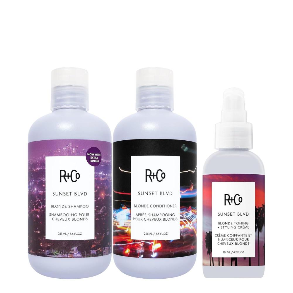 R+Co Sunset Blvd Daily Blonde Shampoo | Daily Brightening + Combats Brassiness + Hydrating | Vegan + Cruelty-Free | 8.5 Fl Oz(Crème Bundle)