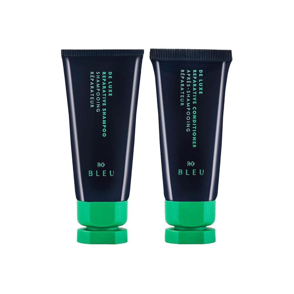 R+Co BLEU De Luxe Reparative Shampoo Mini | Hydrates + Strengthens + Adds Shine | Vegan, Sustainable + Cruelty-Free | 1 Oz(1 Ounce (Pack of 2))