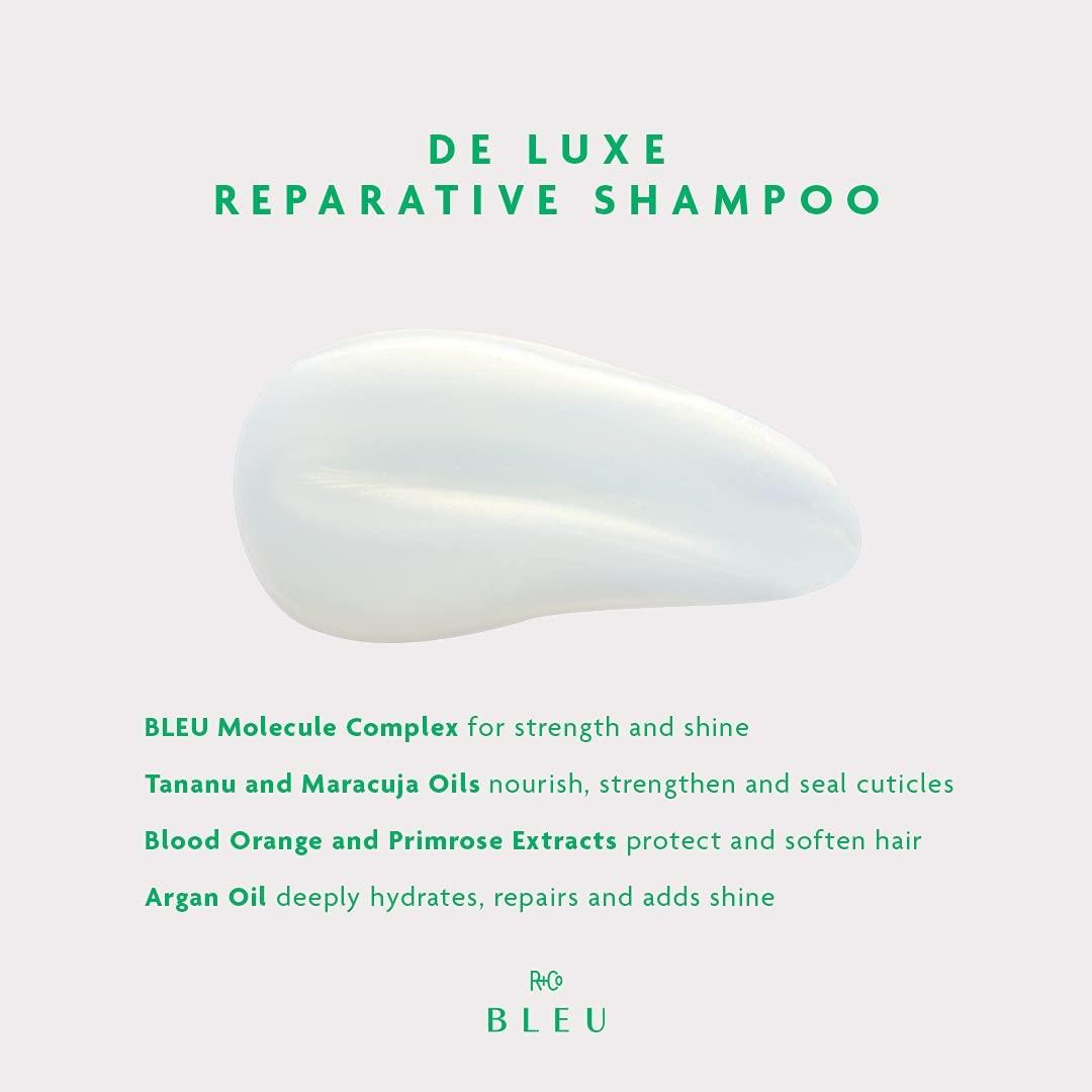 R+Co BLEU De Luxe Reparative Shampoo – Hydrates, Strengthens, Adds Shine, Repairs Coarse, Fragile, or Damaged Hair, Seals Cuticles, Improves Texture and Elasticity, Vegan, 8.5 oz