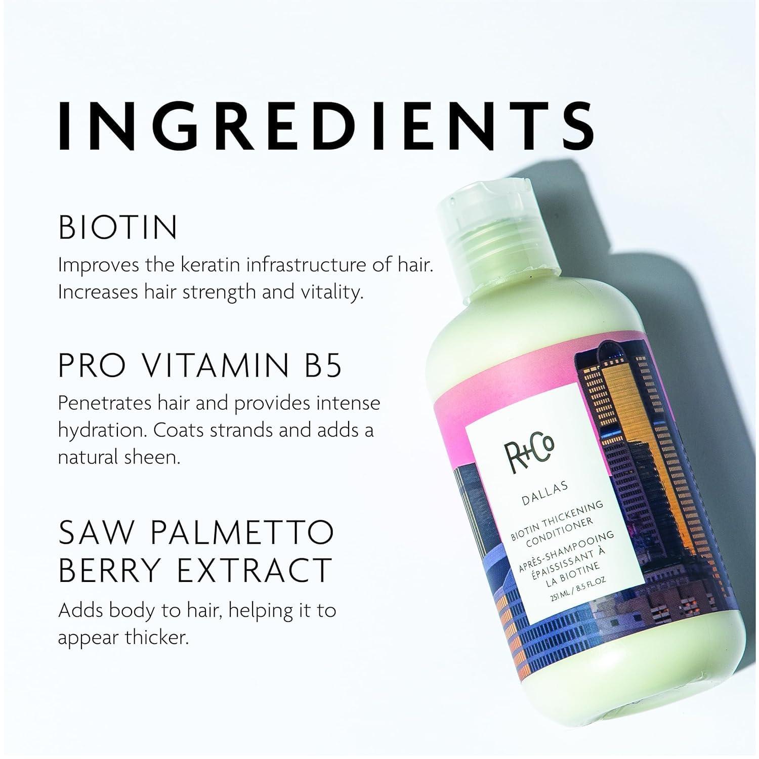 R+Co Dallas Biotin Thickening Conditioner | Weightless Hydration, Strengthens + Enhances Shine | Vegan + Cruelty-Free |(2 Fl Oz (Pack of 1))