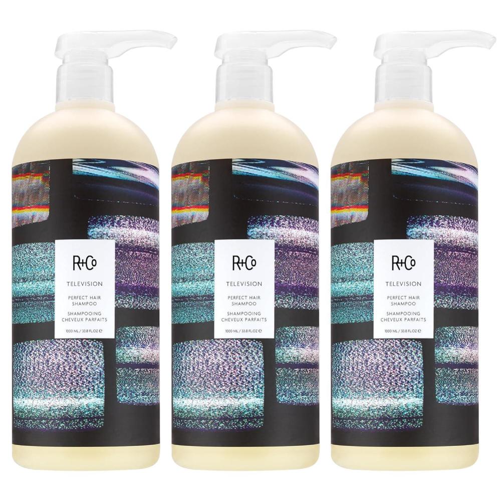 R+Co TELEVISION Perfect Hair Shampoo – Retail Liter Hydrating & Smoothing Hair Cleanser, Adds Shine & Softness, All Hair Types(33.8 Fl Oz (Pack of 3))