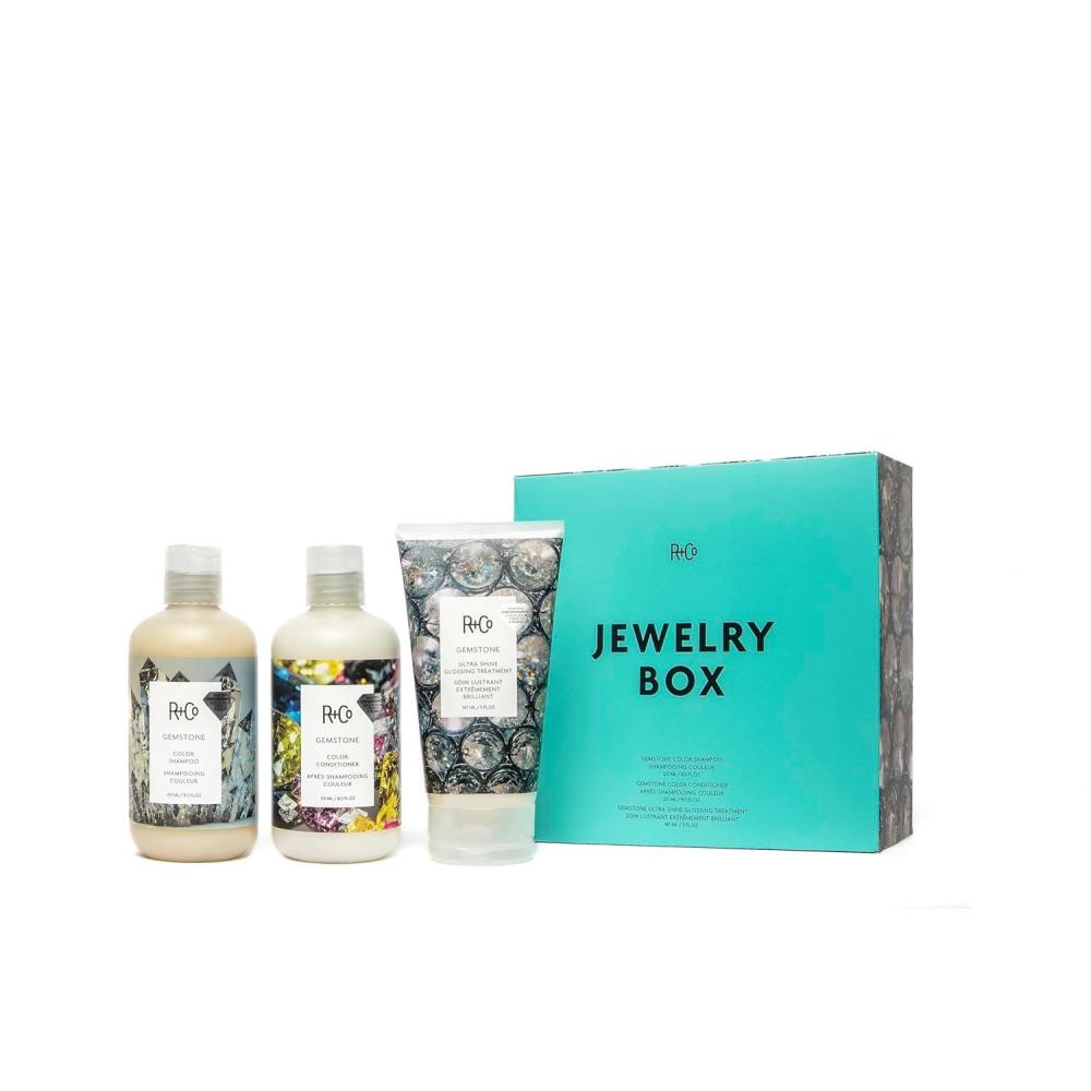 R+Co JEWELRY BOX Kit – Color-Protecting Hair Set | Includes GEMSTONE Color Shampoo (8.5 oz), Conditioner (8.5 oz) & Ultra Shine Glossing Treatment (5 oz) | Vegan, Sulfate-Free | Limited Edition